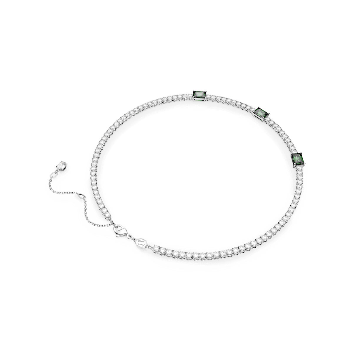 Swarovski Jewelry Matrix Green and Rhodium Tennis Necklace